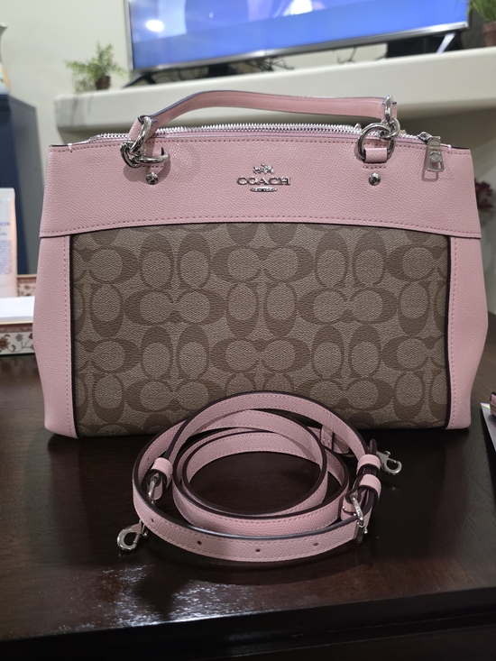 Coach Handbags - *SOLD* Coach Brooke Carryall Khaki Blush Signature Coated Canvas and Crossgrain